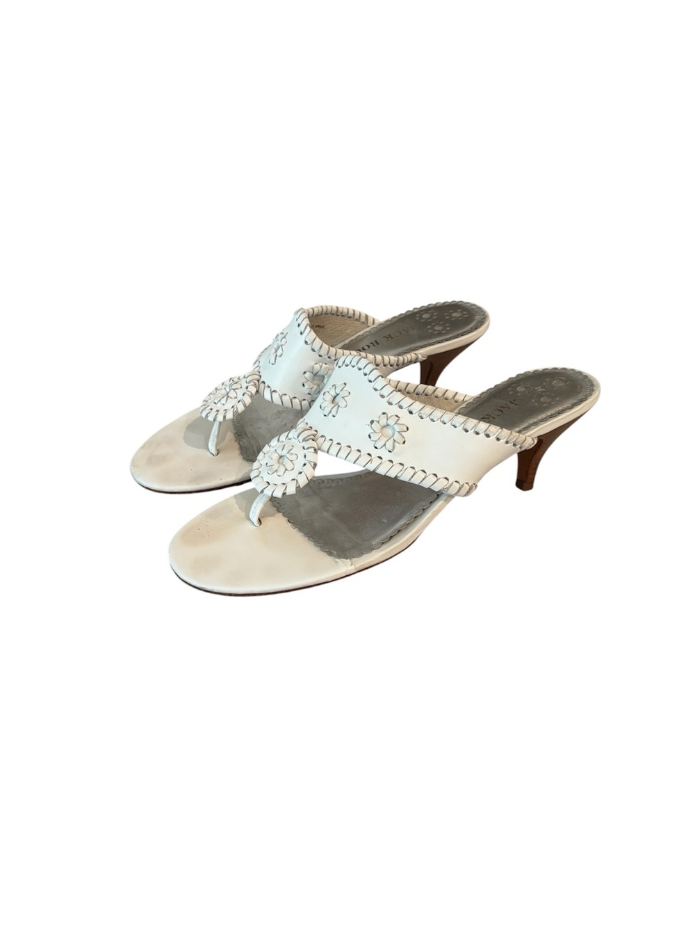 Jack Rogers Leather White Floral Thong Heel Sandals